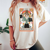 The Work From Home Mom Skeleton DTF Heat Transfer, illustrated skeleton woman with skeleton laptop, surrounded by flowers and rainbows, humorous design for heat transfer