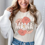 Mama Boho Floral DTF Heat Transfer, floral design with the word 'MAMA' in the center surrounded by roses and peonies.
