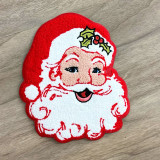 YOUTH LIGHT SKIN Red Santa Chenille Patch, festive holiday embroidered patch featuring a young light-skinned Santa Claus with a white beard, red hat with holly leaves, and cheerful facial expression.