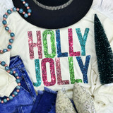 Holly Jolly Faux Sequins Screen Print Heat Transfer