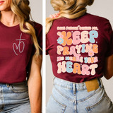 Heart Cross DTF Heat Transfer, colorful and playful graphic design for clothing decoration.