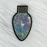 Sequin Bulb Patches, an embroidered patch featuring a colorful, shiny sequin design shaped like a light bulb.