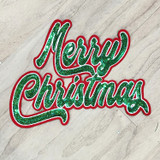 GREEN SEQUIN Merry Christmas Chenille Patch