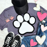 Dog Paw White Chenille Patch, white chenille fabric pet paw print embroidery patch.