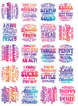 Super Snarky Variety Pack Sticker Sheet, collection of humorous and sassy stickers with witty phrases and colorful designs.