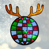 Reindeer Disco Ball Sequin Patch, colorful glittery reindeer with antlers and a checkered patterned body decorated with sequins.