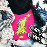 Little Tree Screen Print Heat Transfer, a colorful Christmas tree design on a pink t-shirt with festive accessories like sneakers, jeans, scarf, hat, and a decorative Christmas tree.