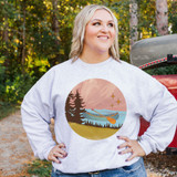 Canoe DTF Heat Transfer, landscape design featuring a canoe on water with trees and stars in the background.