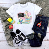Back To School Dragon Pink Second Grade Sublimation Transfer, school-themed T-shirt with a cute pink dragon and educational graphics.
