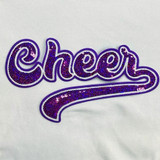 Purple Cheer Sequin Patch, colorful sequined cheer word patch on white background