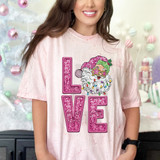 Pink Love Santa Faux Embroidery DTF Heat Transfer