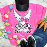 Bunny with Glasses Chenille Patch, colorful bunny patch with glasses on pink T-shirt