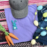 Blue Sequin Bunny Pocket Sized Patch, a small, sparkly, blue bunny-shaped fabric patch.