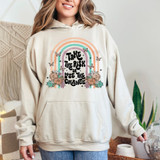Take The Risk Or Lose The Chance DTF Heat Transfer on a hoodie, with a colorful rainbow, flowers, and butterflies design.