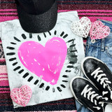 Neon Pink Heart Screen Print Heat Transfer