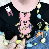 Trendy Pink Bunny Chenille Patch, a cute pink bunny patch with glittery accents and cartoon style design.