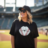 Baseball Lips Chenille Patch, embroidered patch with lips and baseball stitching design.