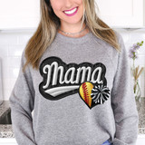 Softball/Cheer Mama Heart FAUX Embroidery DTF Heat Transfer