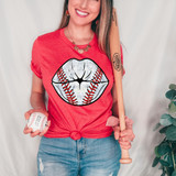 Baseball Lips Red Seams DTF Heat Transfer