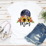 Floral Bowling Mom Sublimation Transfer, a t-shirt with a colorful floral design, sunflowers, and bowling ball on white fabric.