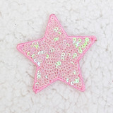LIGHT PINK sequin STAR HAT/POCKET Patch, decorative star-shaped patch with pink sequins and stitched pink border.