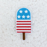 Individual Patriotic Popsicle Embroidered HAT/POCKET Patch, embroidered patch featuring a patriotic popsicle design with stars and stripes in red, white, and blue colors.