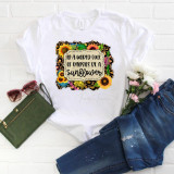 In a world full of pansies be a sunflower sublimation transfer, floral and animal print sublimation transfer design on a white T-shirt.