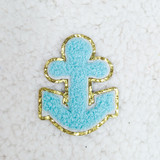 Blue Anchor Chenille & Glitter HAT/POCKET Patch, embroidered anchor patch with blue chenille fabric and glitter outline.