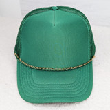 Gold Chain Link Hat Chain, green baseball cap with gold chain embellishment around the brim.