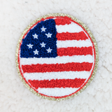 American Flag CIRCLE Chenille & Glitter HAT/POCKET Patch