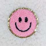 PINK Chenille & Glitter Happy Face HAT/POCKET Patch