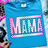 Multi-Color Checkered Mama Screen Print Heat Transfer