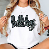 Bulldogs Sequin Patch, decorative sequin patch featuring the word 'bulldogs' on a white t-shirt.