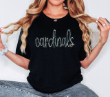 Cardinals Sequin Patch, a black t-shirt featuring the word 'cardinals' written in colorful sequins.