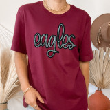 Eagles Sequin Patch, embellished eagle design on burgundy T-shirt