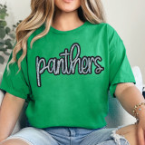 Panthers Sequin Patch, green t-shirt with black and silver sequin embroidered panther logo.