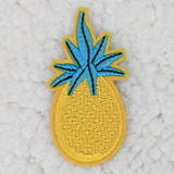 Yellow Pineapple Embroidered HAT/POCKET Patch, colorful embroidered pineapple patch with yellow base and blue leaves.
