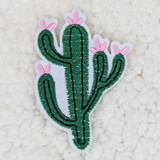 Cactus Embroidered HAT/POCKET Patch, green cactus with pink flower accents embroidered on fabric.