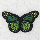Green Butterfly Embroidered HAT/POCKET Patch, detailed design featuring green and yellow butterfly wings with black outline on a white background.