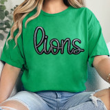 Lions Sequin Patch, green T-shirt with black and silver sequin Lions logo patch.