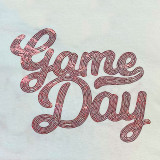 Red Game Day Spangled Transfer, graphic design with red sequins forming the words 'Game Day' in a stylish font.