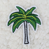 Bright Palm Tree Embroidered HAT/POCKET Patch, colorful green and yellow embroidered palm tree patch on white background.