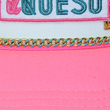 Turquoise Enamel Gold Hat Chain, close-up of a stylish chain with turquoise enamel accents on a gold base, designed for decorative embellishment on hats.