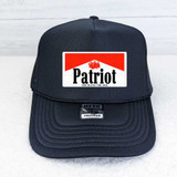 Patriot DTF Heat Transfer, black cap with patriotic logo sticker on front