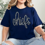Chiefs Sequin Patch T-shirt, navy blue casual tee with a decorative sequined Chiefs patch design.