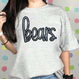 Bears Sequin Patch, a fashionable gray t-shirt with black and multicolored sequin bear patch embroidery.