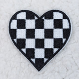 Checkered Heart HAT/POCKET Embroidered Patch, black and white checkered heart design embroidered patch.