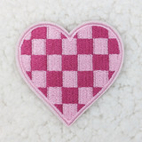 PINK Checkered Heart Embroidered HAT/POCKET Patch, pink checkered heart embroidered patch with customized embroidery details.