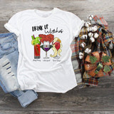 Drink up witches Sanderson Sisters Fan Art Sublimation Transfer T-Shirt, featuring illustrations of Bloody Mary, Winefred, and Sarah Sanderson dressed as witches with colorful drinks.