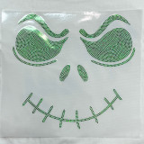 Spangled Jack Green Face Heat Transfer, rhinestone design featuring a stylized skull with green rhinestones on a white background.